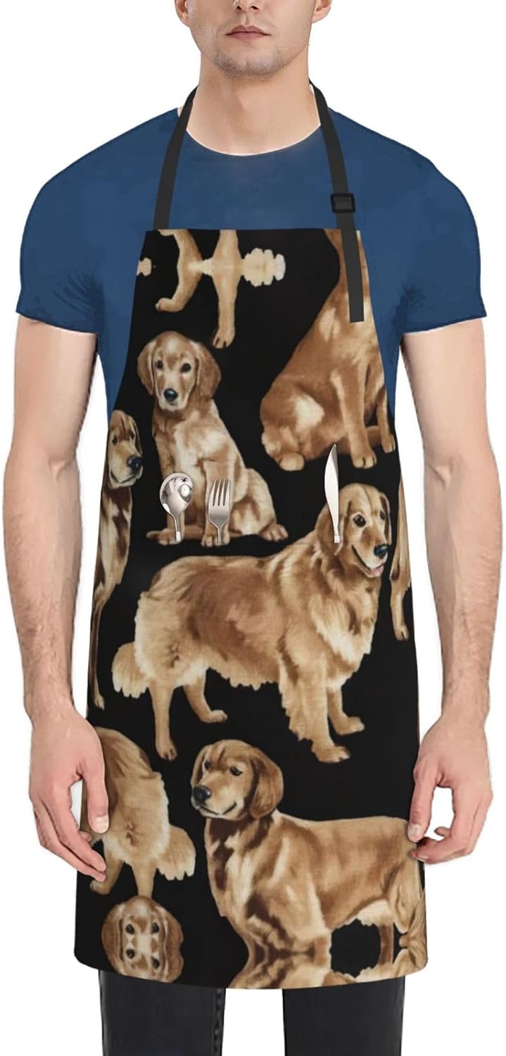 Golden Retrievers print Waterproof apron with pocket adjustable cookin