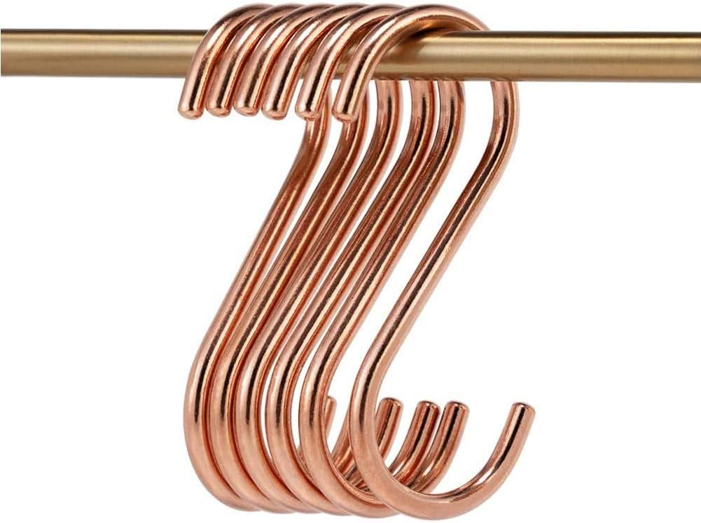 8 Pieces Copper S Hook Rose Gold Brass S Hooks for Hanging Pot Rack Pan 3.7In Heavy Duty Kitchen Garden Shower Purpose Storage Hooks Hangers(for 0.94" Rod)