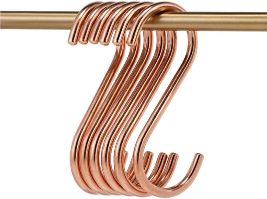 8 Pieces Copper S Hook Rose Gold Brass S Hooks for Hanging Pot Rack Pan 3.7In Heavy Duty Kitchen Garden Shower Purpose Storage Hooks Hangers(for 0.94" Rod)