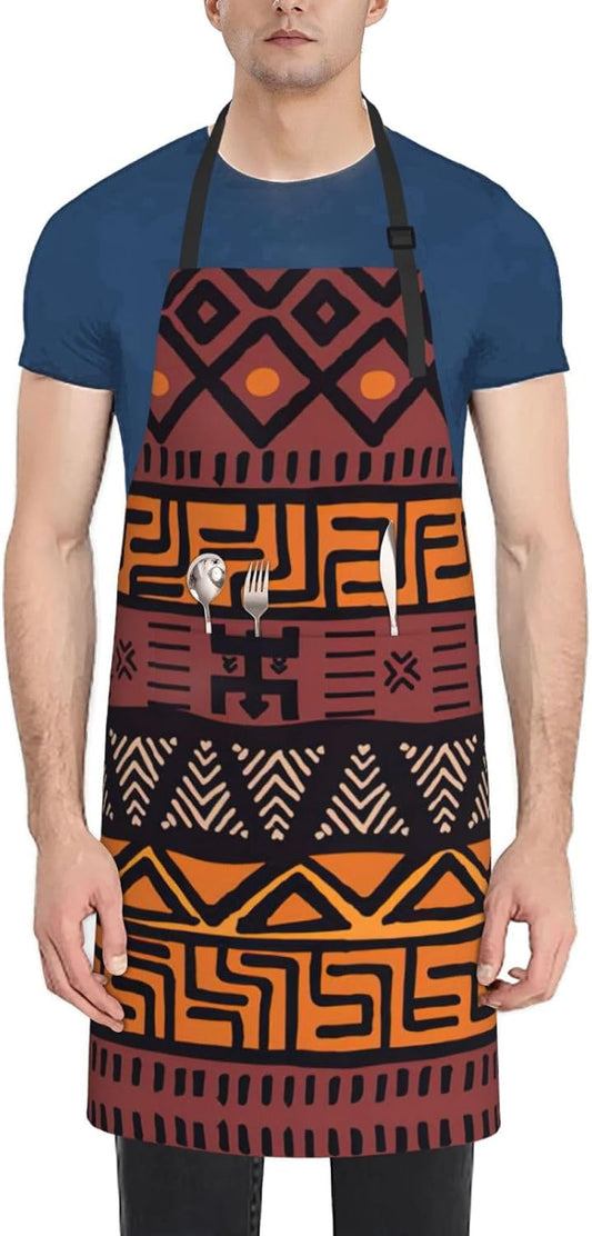 African Mud Cloth Tribal print Waterproof apron with pocket adjustable