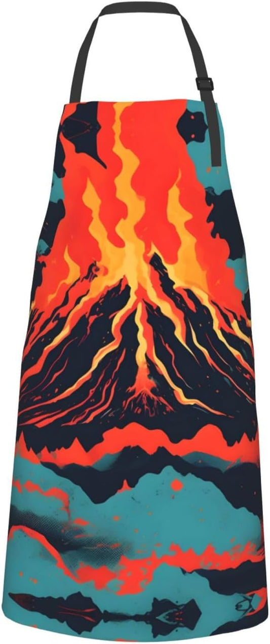 Volcano print Waterproof apron with pocket adjustable cooking apron for adult kitchen bibs to bake