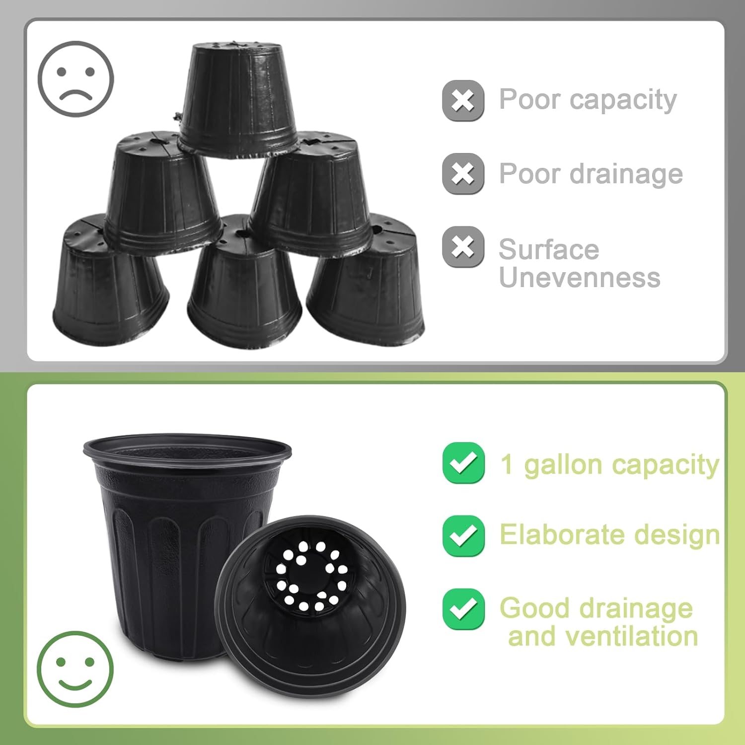 Anyumocz 60 Pcs 1 Gallon Flexible Plant Nursery Pots,Thickened Soft Pl