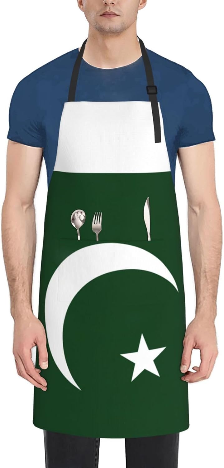 Flag of Pakistan Print Laundry apron 28x33 In Waterproof Kitchen Apron with Pockets for Cooking Baking