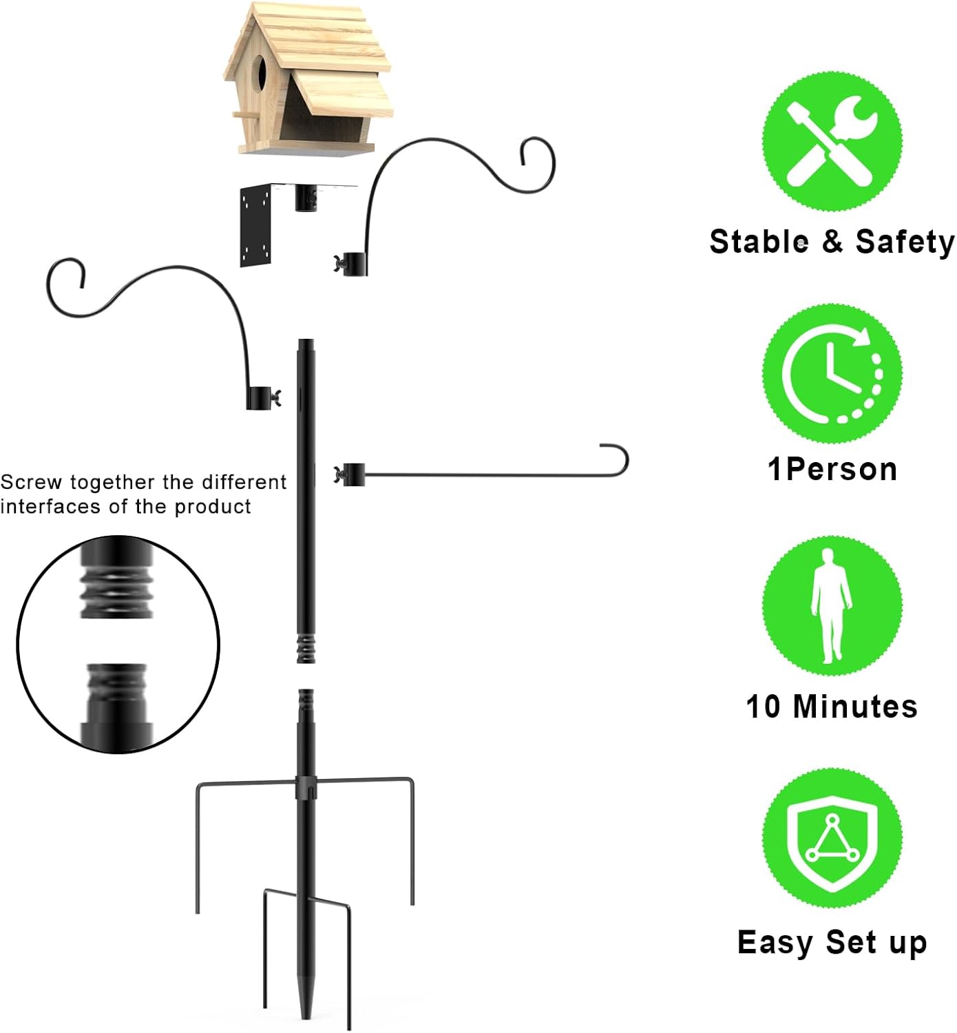 Bird Feeder Pole 118 Inch,Bird House Pole Mount Kit with Squirrel Proof BafflePresent for Mom,Good Luck Elephant Outdoor Statue Decorations,Funny Patio and Outdoor Yard Decoration