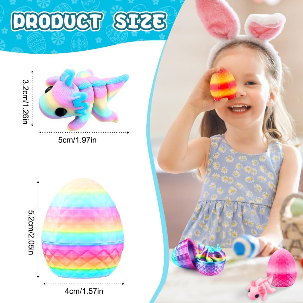 DIYDEC 24pcs Easter 3D Printed Animals Axolotl Figurines with 3D Printed Eggs Mini Fidget Toys for Kids Boys Girl Easters Basket Stuffers School Classroom Prizes Egg Hunt Party Favors Gifts