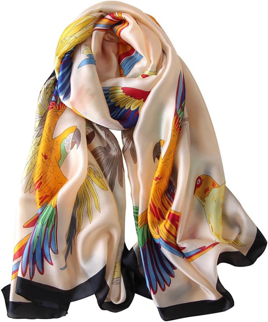 NUWEERIR Womens 100% Large Mulberry Silk Scarf Long Satin Scarf Fashio