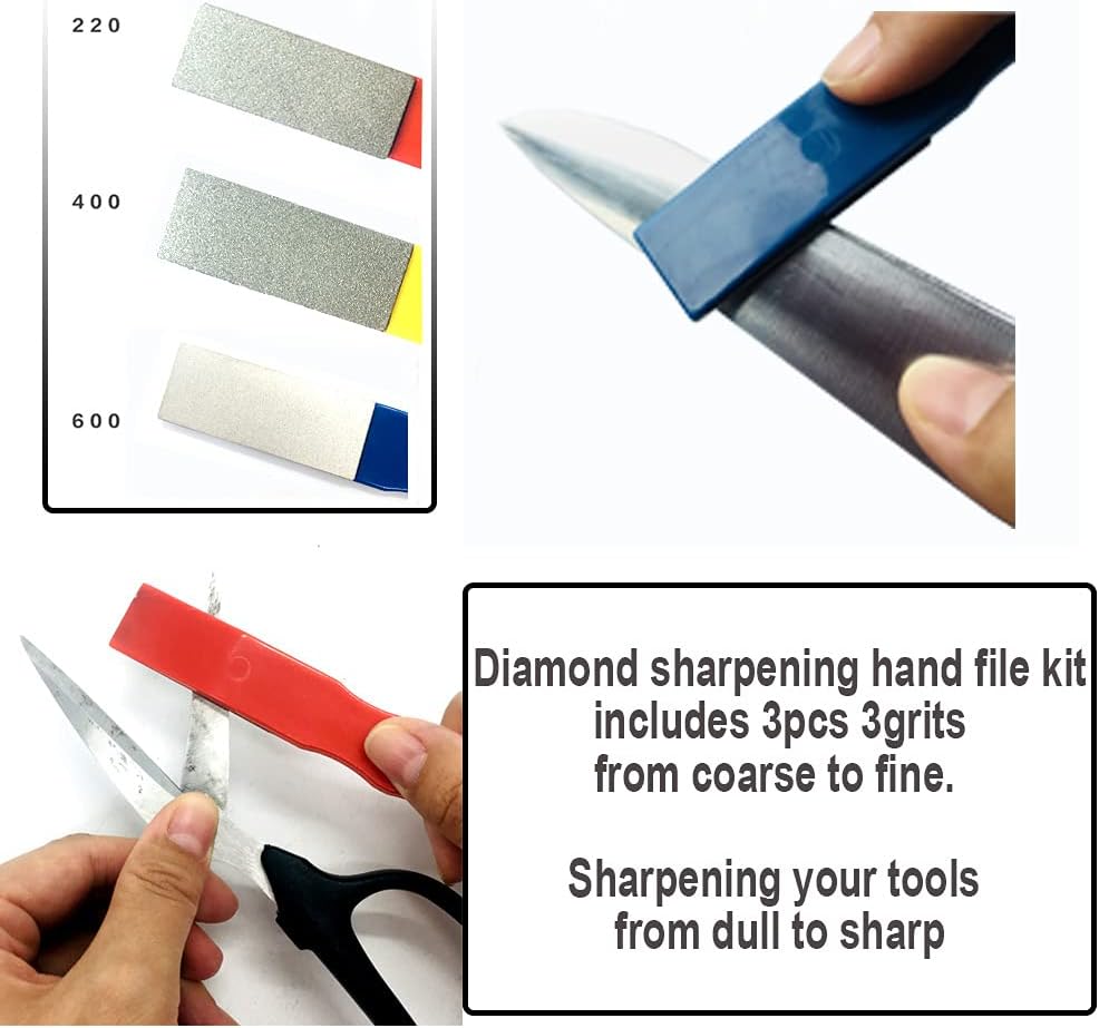 Diamond Color Coded Mini Diamond Hone Kit 3Grits #220,400,600 Flat Hand File Knife Sharpener Red/Yellow/Blue - 3pcs