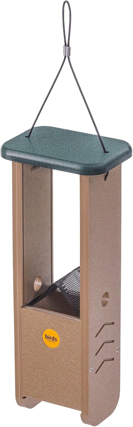 Birds Choice SNWP Peanut and Suet Nugget Bird Feeder, Woodpecker Bird Feeder, 1.25 Quarts, Taupe/Green