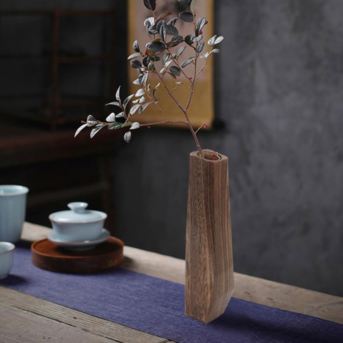 BESTOYARD Wooden Vase for Hydroponic Plants 7x6x29.5cm Leakproof Paulownia Wood Flower Pot Creative Desktop Decoration Home and Office Tabletop Planter