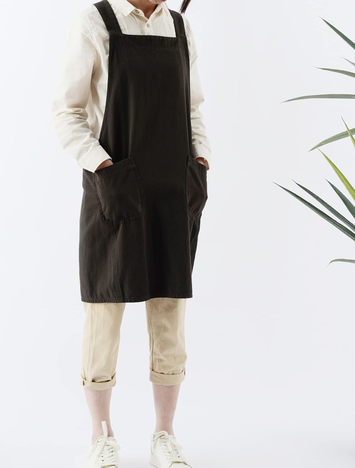Denim Cotton Canvas Cross Back Aprons Solid Color Shop Kitchen Garden 