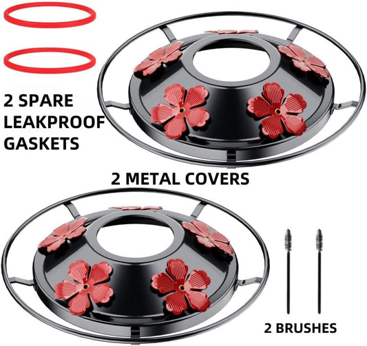 2 Pack Hummingbird Feeder Bottom Base Large Metal Covers with 2Pcs Sea
