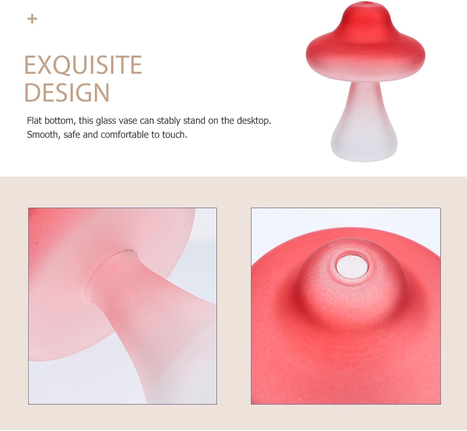 Mushroom Shaped Glass Vase Hydroponic Terrarium Planter Red Desktop Fl