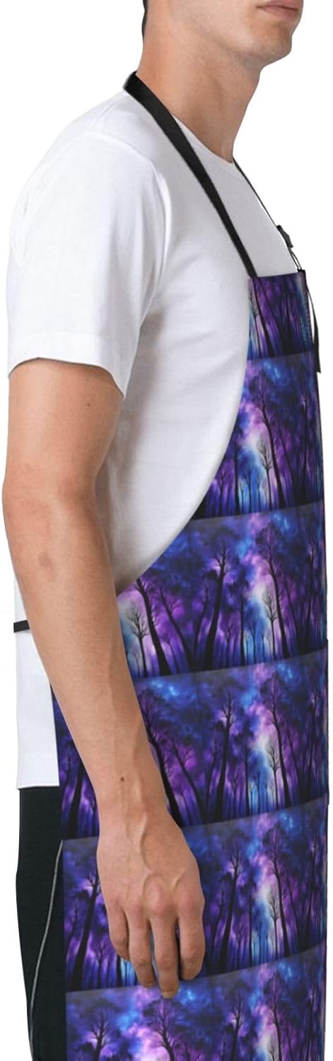 YANYU Starry Night Sky Deep Print 28x33 In Kitchen Apron Stylish Chef Apron with Pockets for Cooking Baking Painting