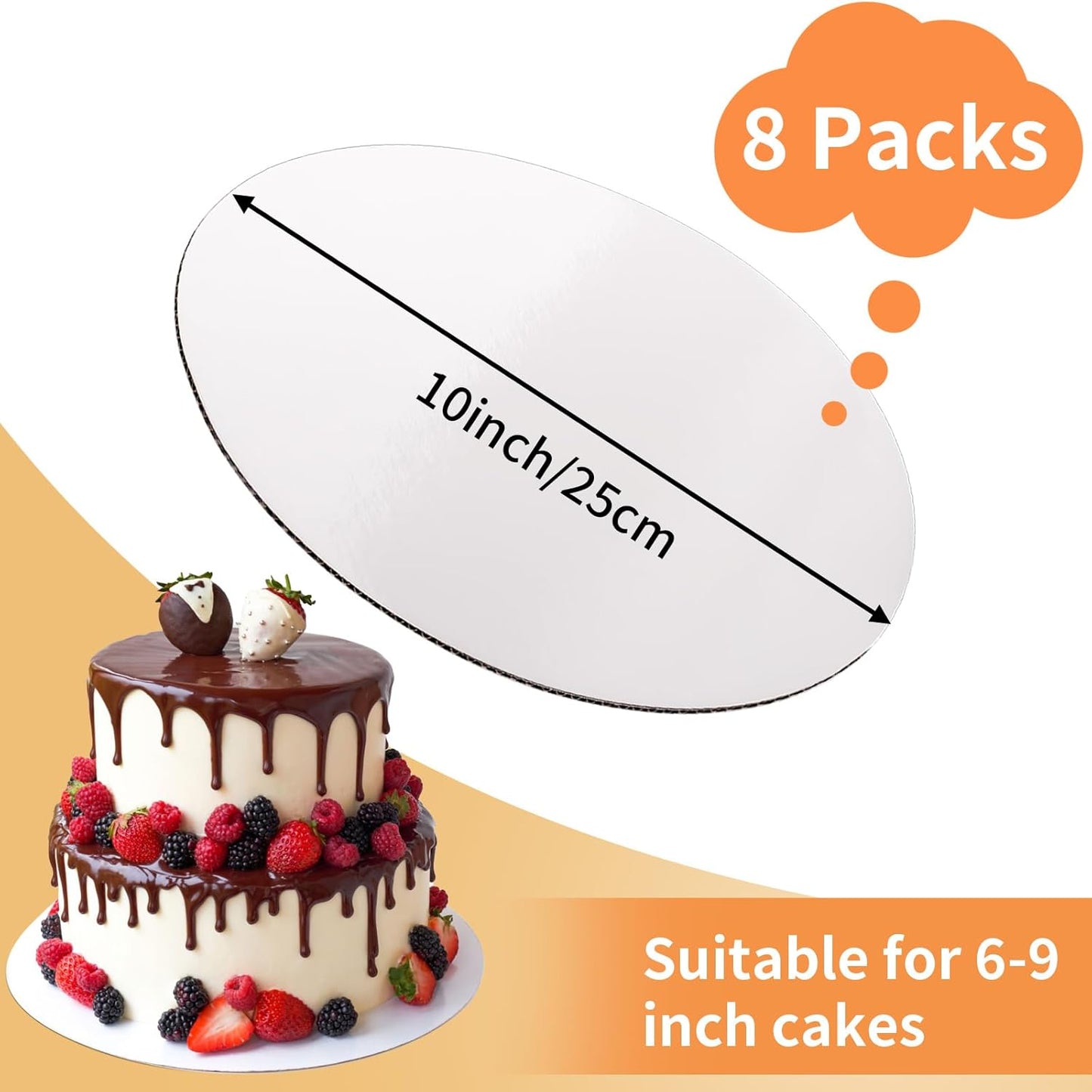 8 Pcs Cake Boards, White Cake Boards 10 inch Round, Food-Graded Cardboard Cake Rounds Cake Base, Waterproof and Oil-Proof for Cake DIY, Dessert and Crafts Display(White)