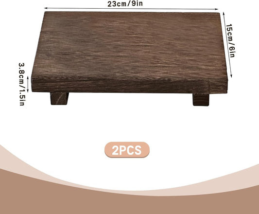 2 PCS Wood Riser for Decor, Wood Pedestal Stand Risers for Bathroom Kitchen Counter Vanity Sink, Farmhouse Wooden Tray for Soap Bottle Makeup Candles Jewelry Plant, 9 x 5.9 x 1.57 Inch