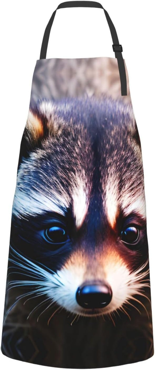 Little Raccoon Face print Waterproof chef's apron with pocket apron for kitchen cooking baking barbecue and gardening