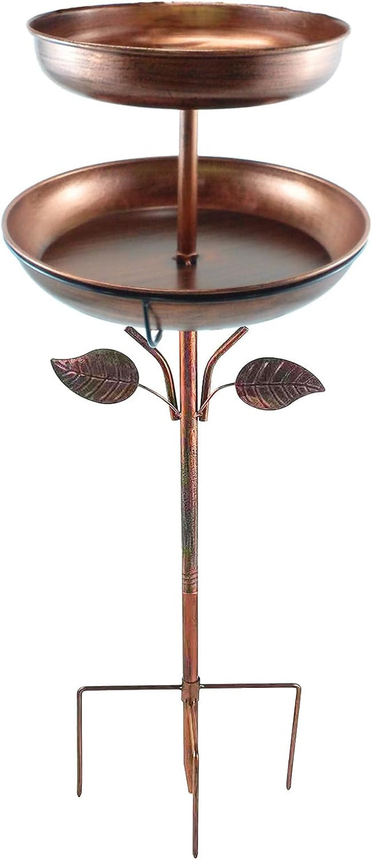 Decorative 2-Tier Metal Birdbath Feeder, Copper Bronze Finish with Lea
