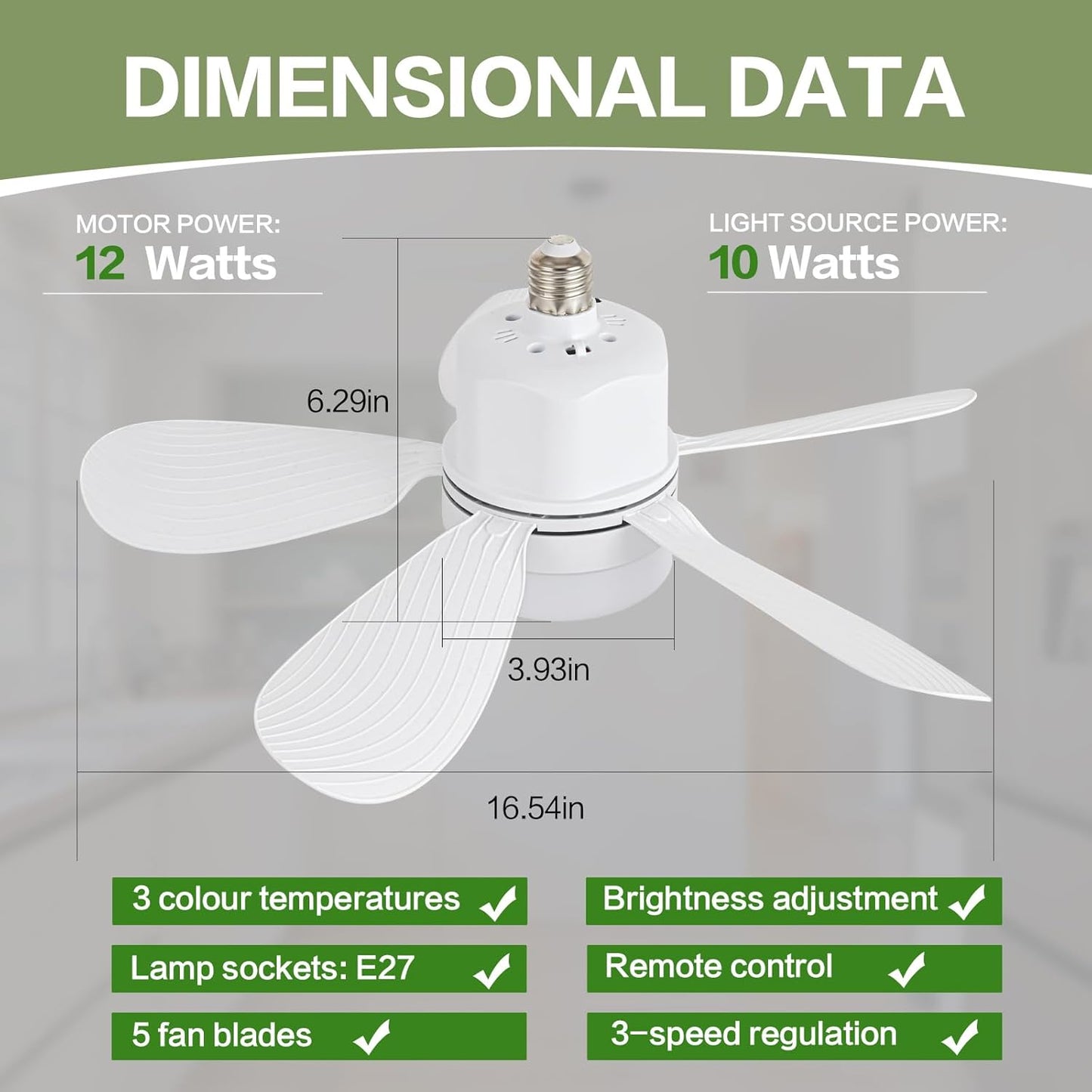 Socket Breeze Socket Fan Light with Remote Control, Portable Small Ceiling Fans with Lights for Bedroom, Kitchen, Living Room, with Dimming Function, 1000 Lumens, Screws into E26/E27