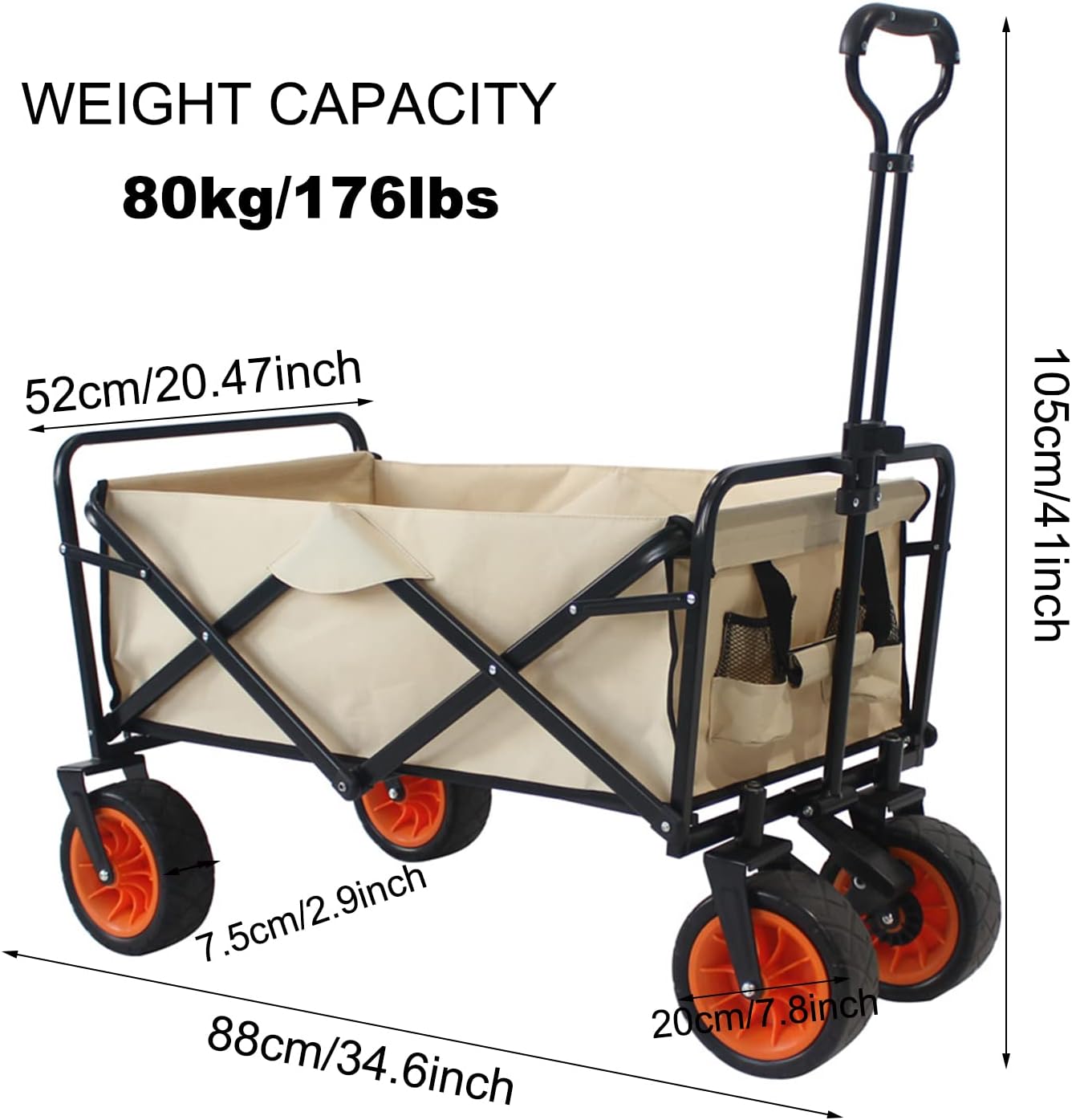 Heavy Duty Collapsible Folding Wagon - Portable Utility Cart with 360°