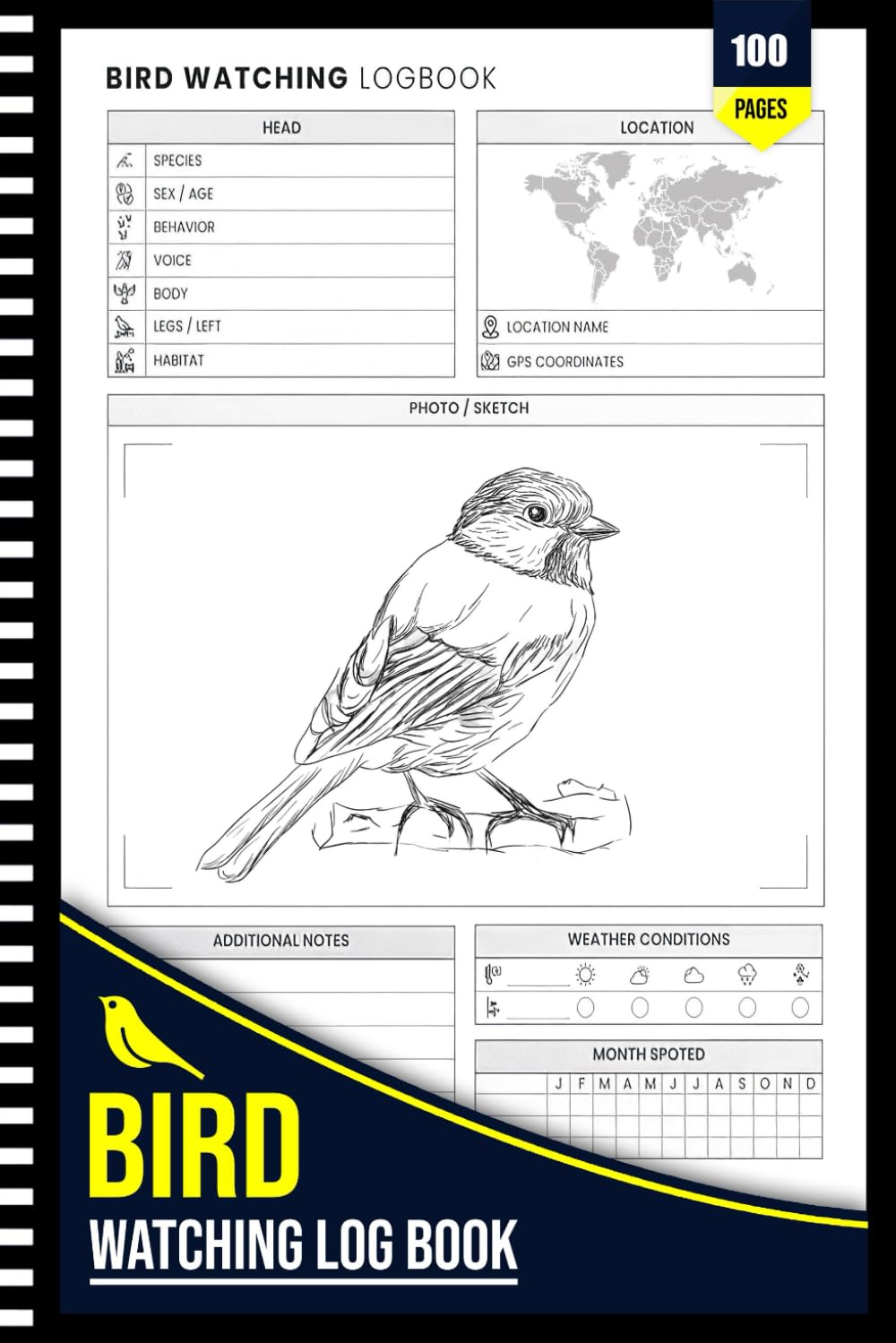 Bird Watching Logbook: Record Bird Species, Locations, Dates, Weather Conditions, Sightings, and Personal Notes for Backyard and Field Birders with Space for Drawings and Observations