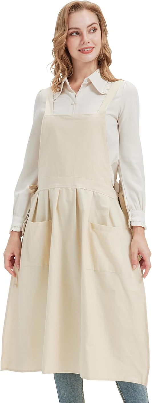 Nanxson Cotton Apron Pinafore Dress Women with Pockets Split Waterdrop