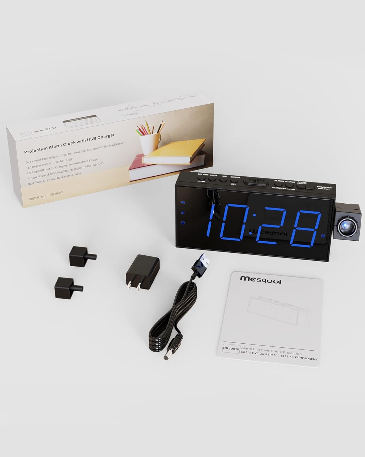 Digital Projection Alarm Clocks for Bedrooms - Large LED Display, 180°