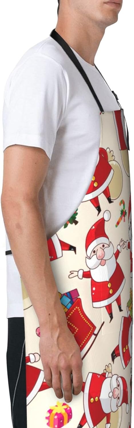 Christmas Cartoon Santa Claus print Waterproof apron with pocket adjustable cooking apron for adult kitchen bibs to bake