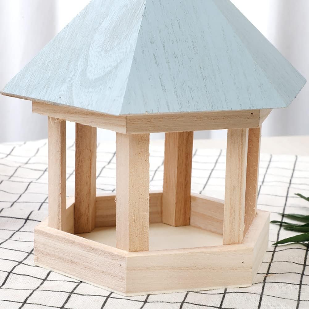 Bird Feeder, Wooden House Shape Hanging Feeding Station Hollow for Outdoor Garden Park Decoration with Hang Rope