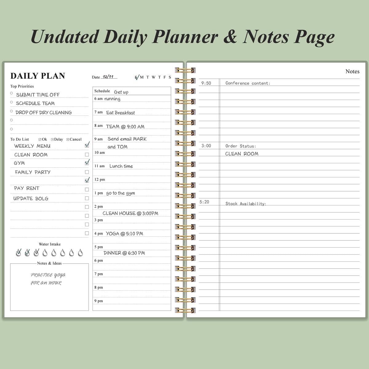 Daily Planner Undated - B5 To Do List Notebook Hourly Schedules, Spira