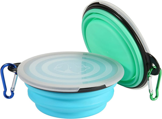 SLSON Collapsible Bowl with Cover Lids,2 Pack Dog Travel Bowls Portabl