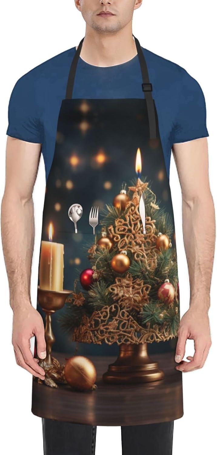 Christmas Tree print Waterproof apron with pocket adjustable cooking apron for adult kitchen bibs to bake