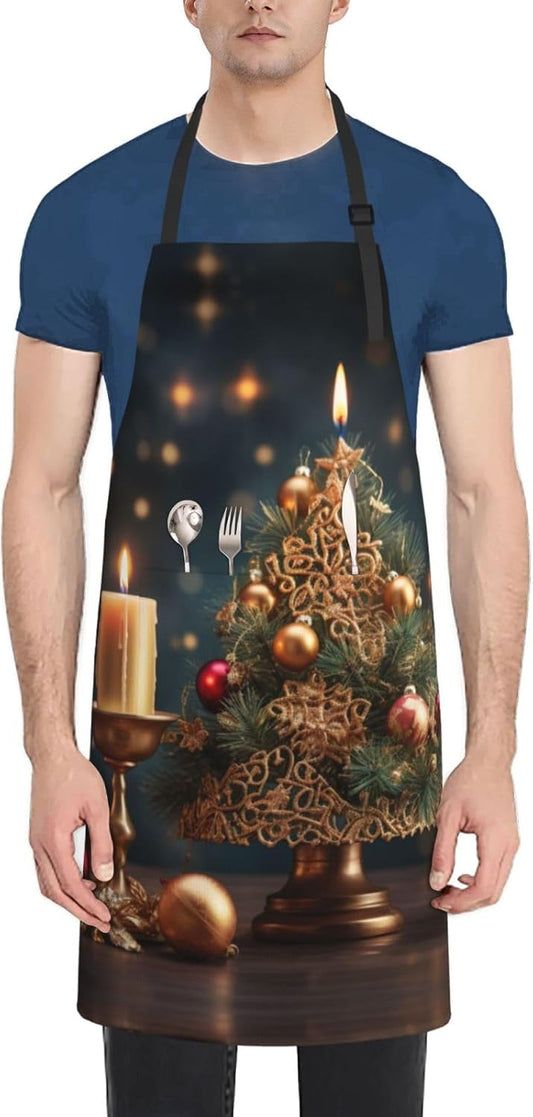 Christmas Tree print Waterproof apron with pocket adjustable cooking apron for adult kitchen bibs to bake