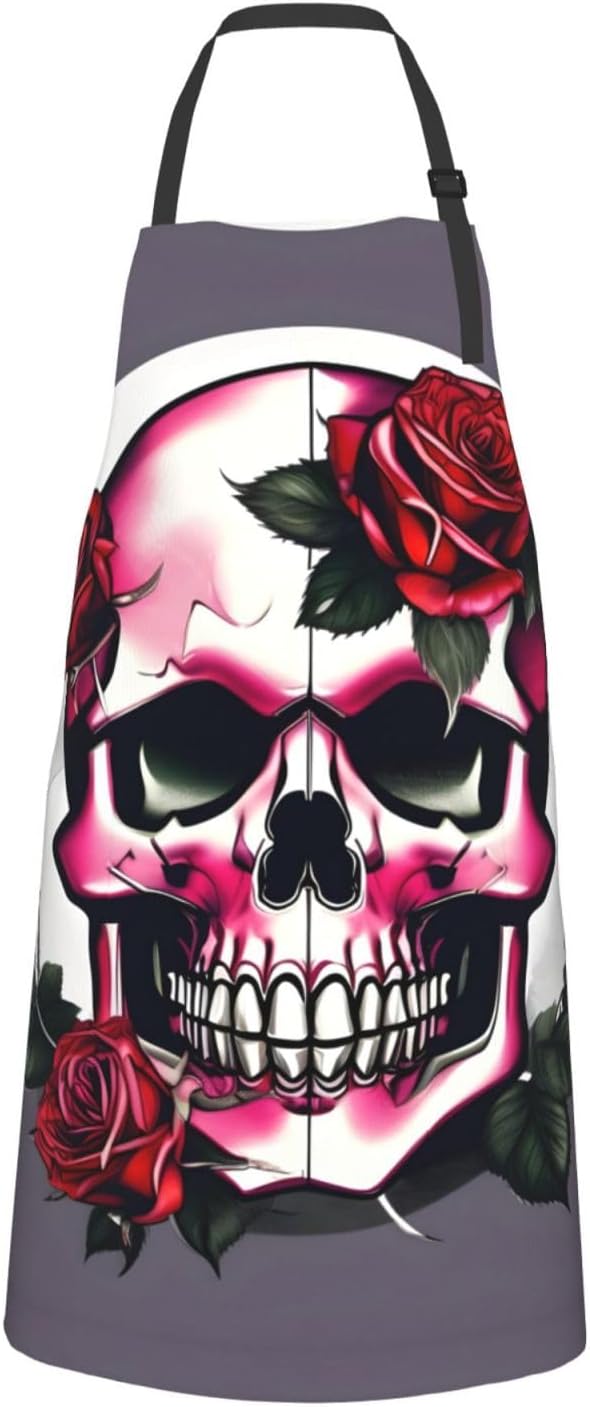 Rose Skull Print 28x33 In Adult Kitchen Apron with Pockets Versatile C