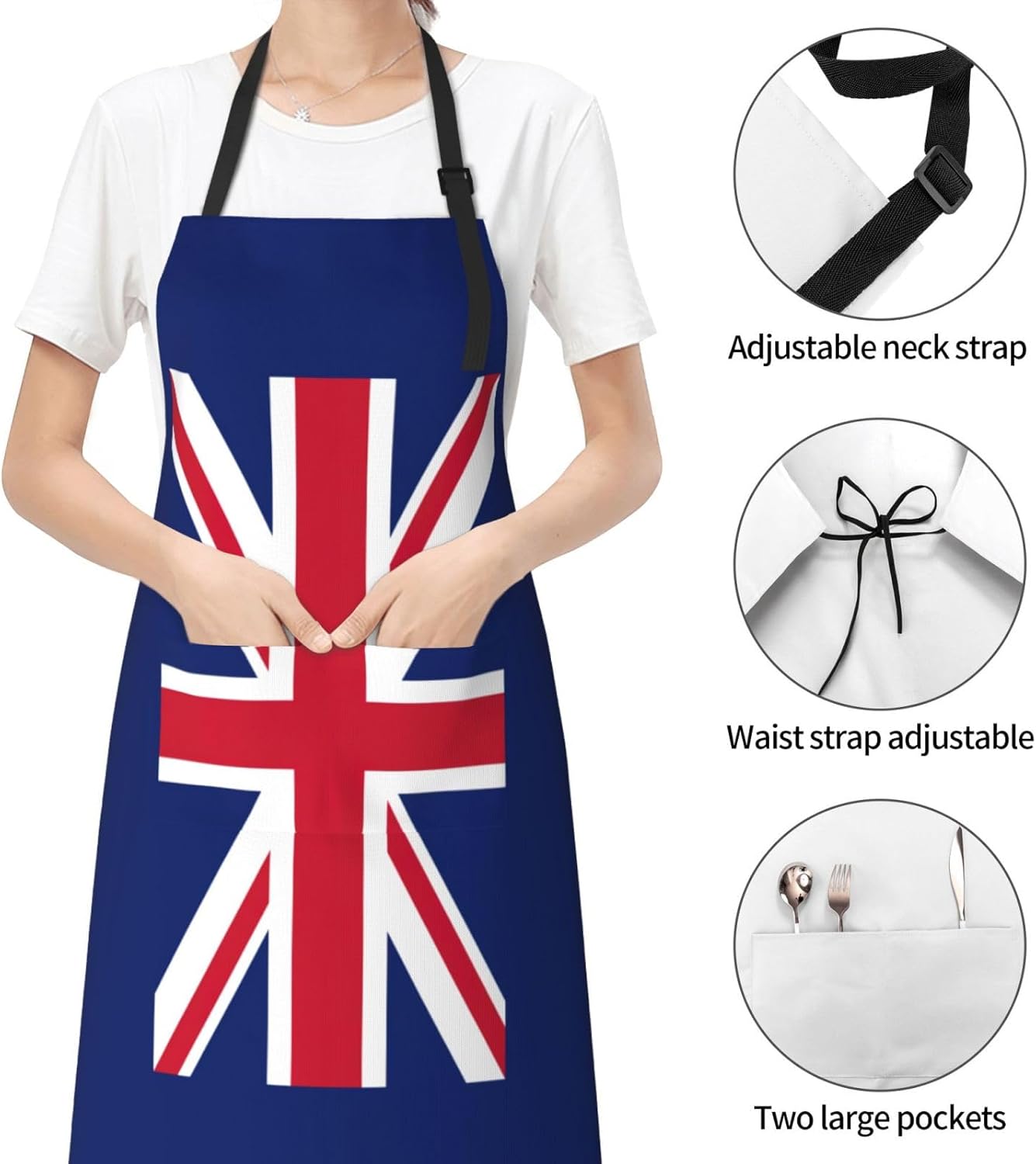 British flag print Waterproof chef's apron with pocket apron for kitchen cooking baking barbecue and gardening