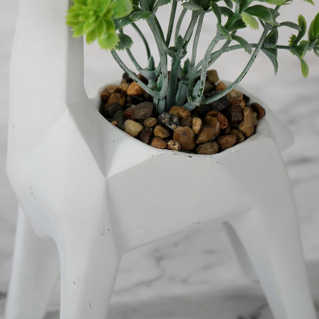 A beautiful minimalist geometric animal simulation potted plant sculpture. This is an ideal creative and unique decoration item, suitable for both home and office use. (White giraffe figurine)