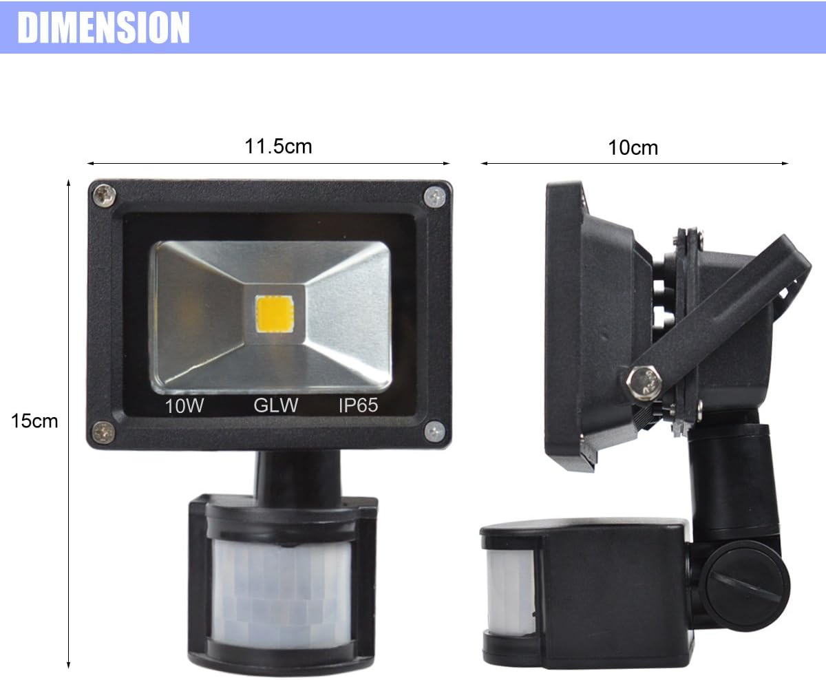 LED Motion Sensor Flood Light 12V DC 10W Mini Lights IP65 Waterproof Outdoor Light 800LM,6000K Daylight White Security Light with PIR 80W Halogen Bulb Equivalent [NO Plug]