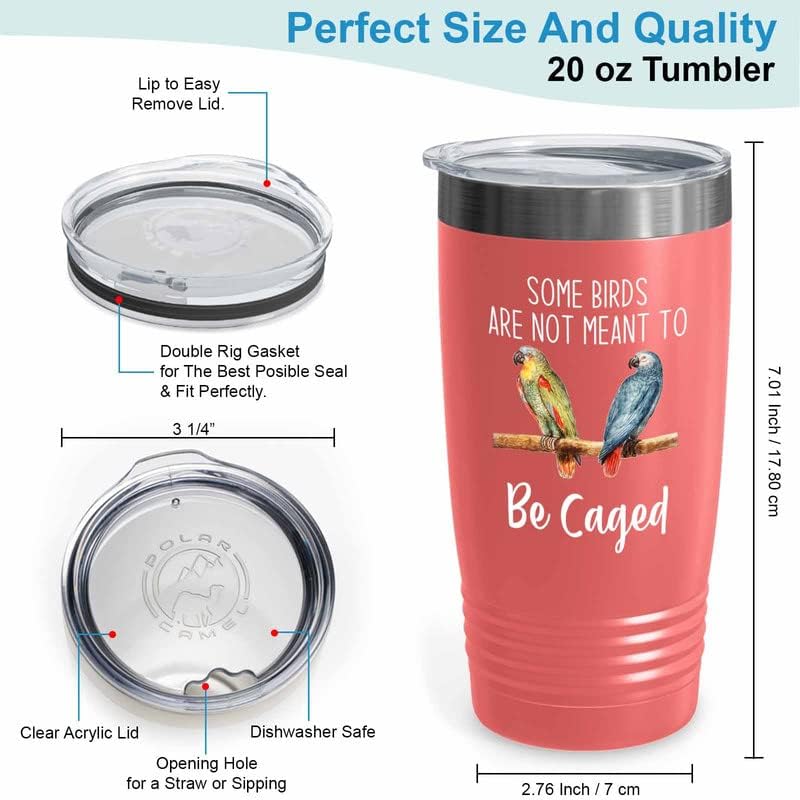Bird Lover Coral Edition Viking Tumbler 20oz - Birds to be Caged - Hummingbird Nest Cage Parrot Dad Gardening Outdoor Birdwatcher Feeder