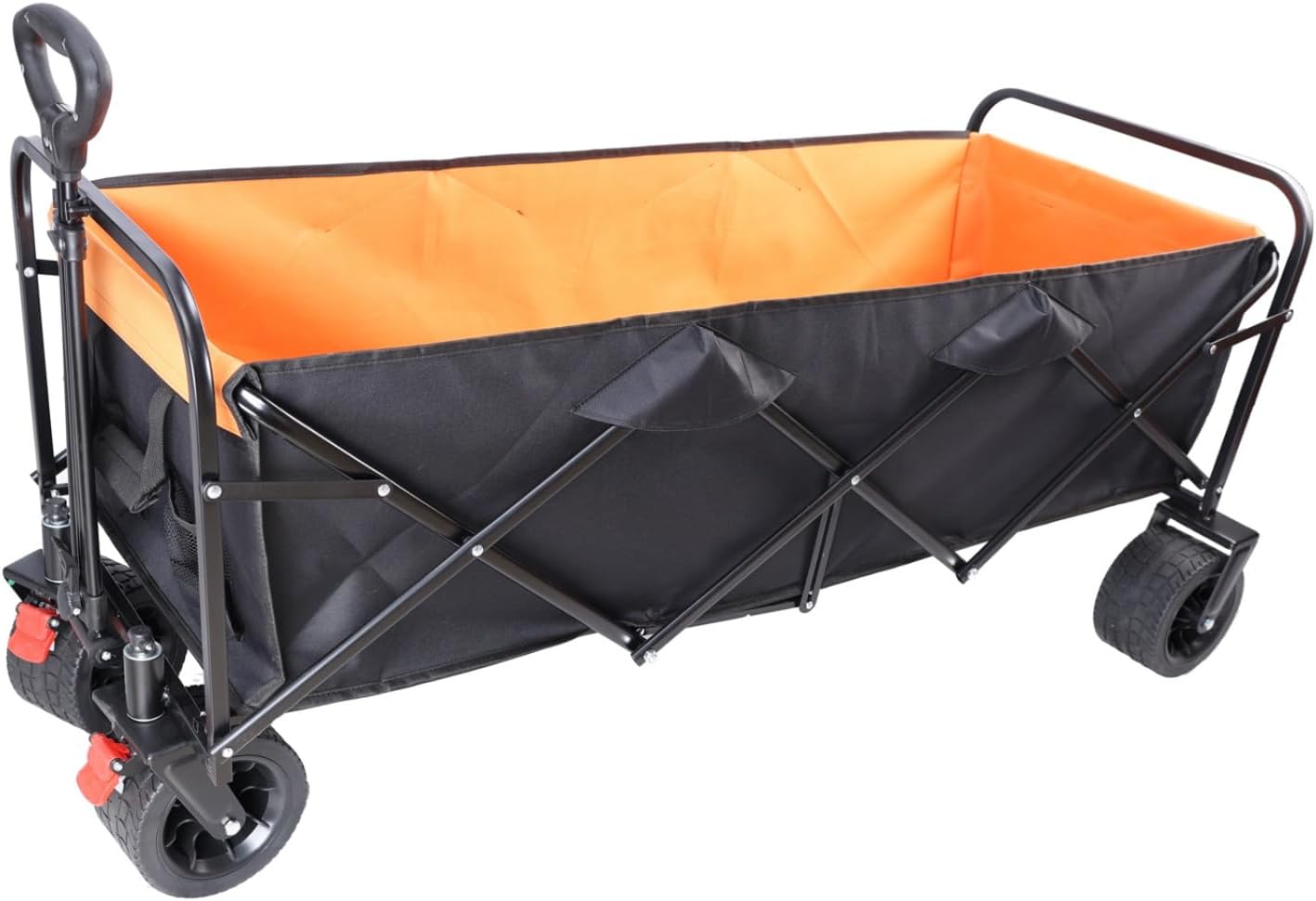 Big Large Capacity Folding cart Extra Long Extender Wagon Cart Folding Wagon Garden Shopping Beach Cart (Black + Orange)