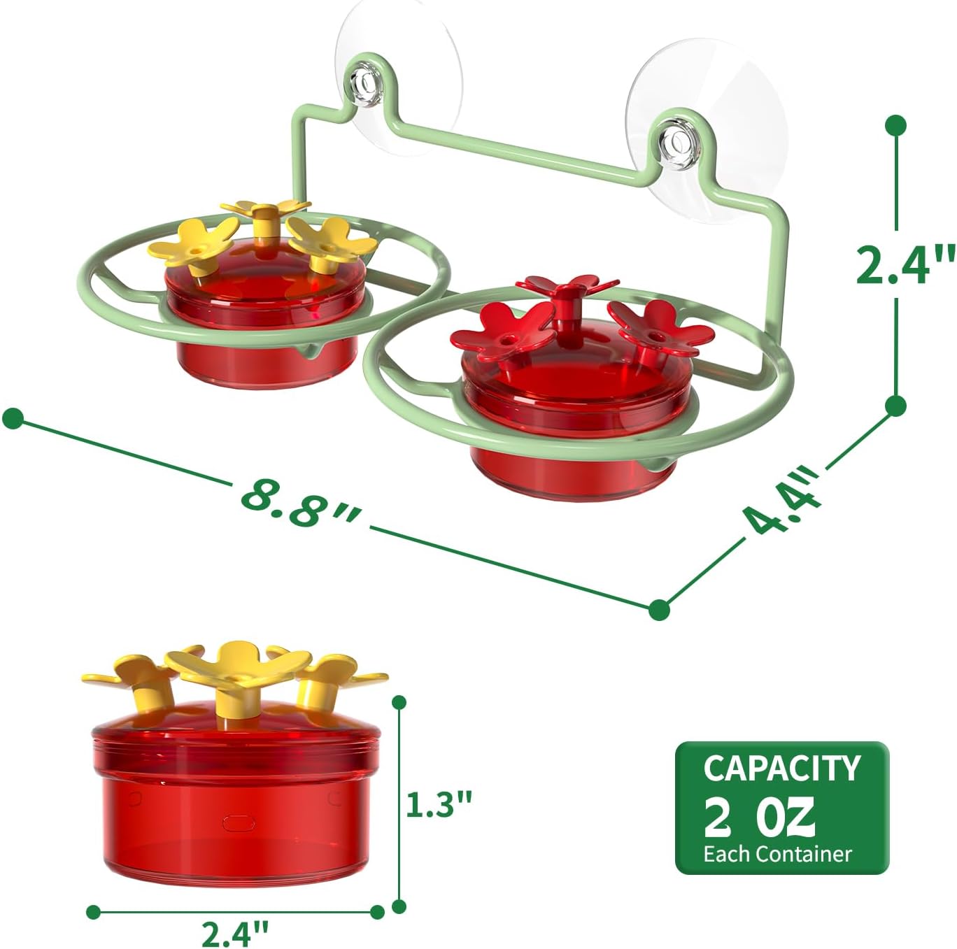 Window Hummingbird Feeder, Small Hummingbird Feeder for Outdoors with Strong Suction Cup - Metal Base & 6 Feeding Ports, Easy to Clean and Refill