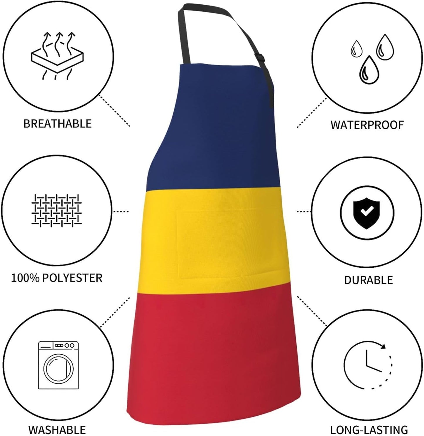 Flag of Chad print Waterproof chef's apron with pocket apron for kitchen cooking baking barbecue and gardening