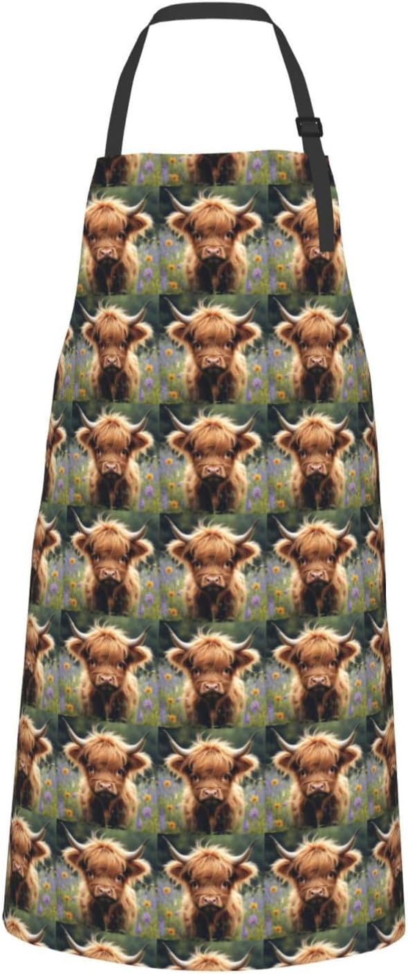 YANYU Cute Cow Print 28x33 In Kitchen Apron Stylish Chef Apron with Pockets for Cooking Baking Painting