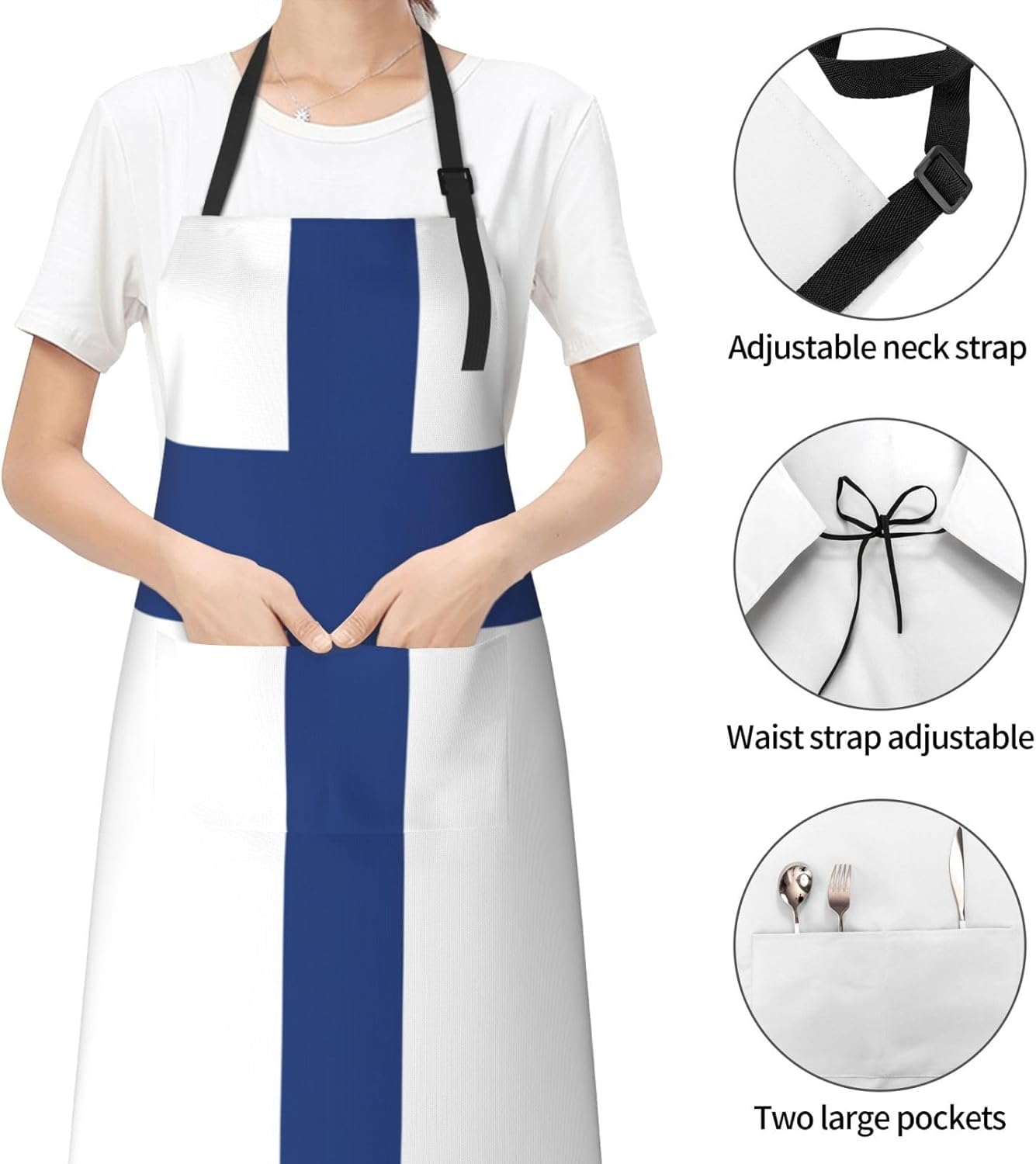Finnish flag print Waterproof chef's apron with pocket apron for kitchen cooking baking barbecue and gardening