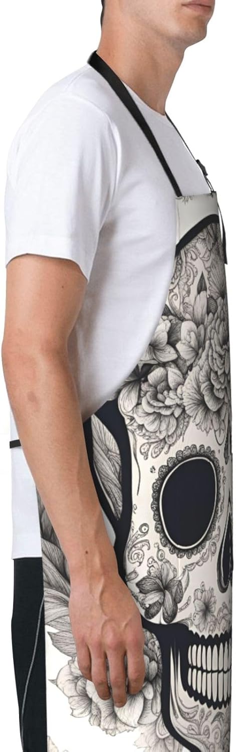 YANYU Mexican Skull Print 28x33 In Kitchen Apron Stylish Chef Apron wi
