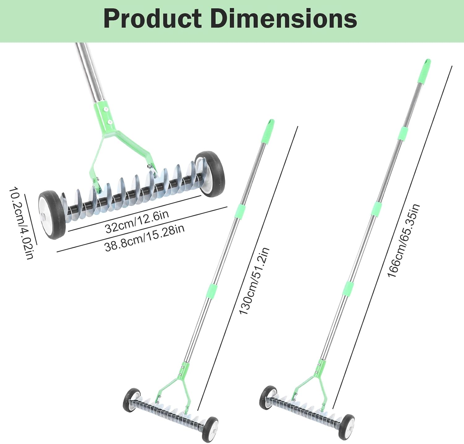 Adjustable Lawn Thatch Rake with Wheels - Comes with Protective Garden
