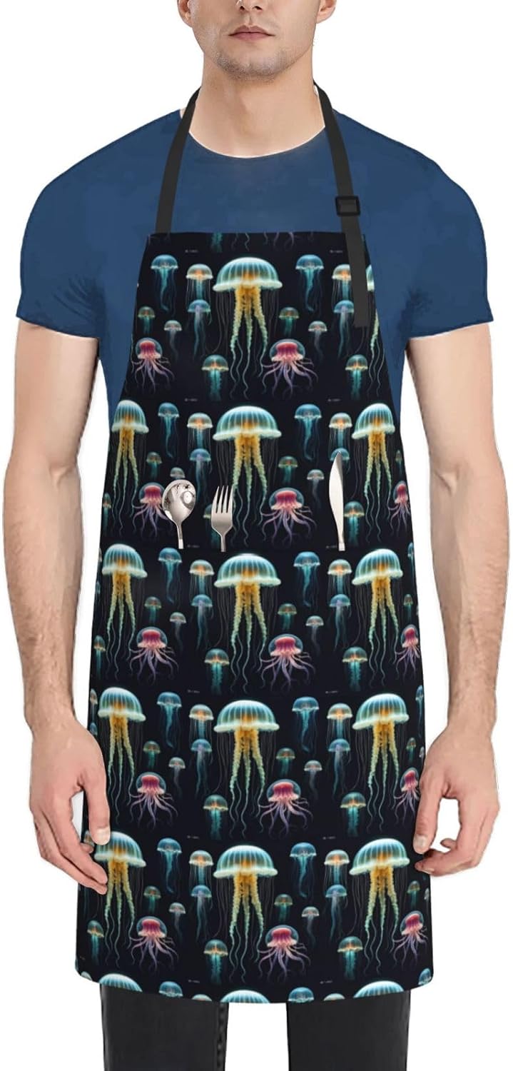 YANYU Jellyfish ocean Print 28x33 In Kitchen Apron Stylish Chef Apron 