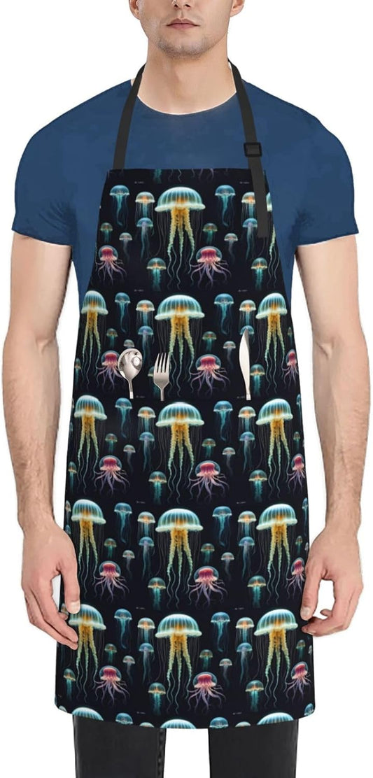 YANYU Jellyfish ocean Print 28x33 In Kitchen Apron Stylish Chef Apron 