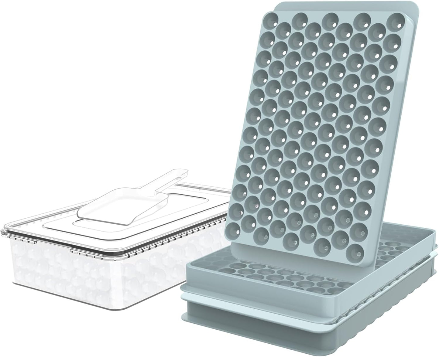 WIBIMEN Mini Ice Cube Trays, 0.55” Tiny Pebble Ice for Iced Coffee & Cocktails, Fast Chill, Easy Twist Release, Stackable with Lid & Storage Bin (2 Pack, Blue)