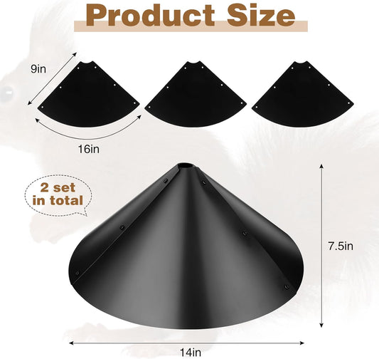 Tanlade 2 Pack Squirrel Baffle Guard Black Plastic Wide Wrap Around Guard Stopper Keep Squirrels Off Bird Feeder Baffle for Bird Feeder Pole Outside Shepherd Hooks(14 Inch)