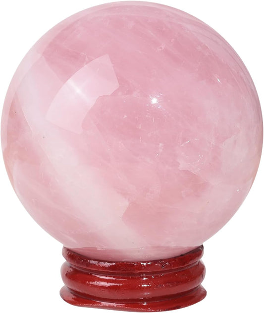 Nupuyai 1.97"-2.17" Natural Rose Quartz Crystal Ball with Wooden Stand