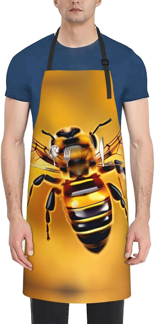 honey-bee print Waterproof apron with pocket adjustable cooking apron for adult kitchen bibs to bake